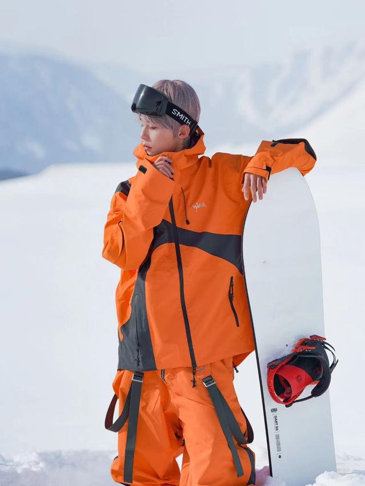 WELEM3L FULL-PRESSURE GEL SKI SUIT, TWIRL, ORANGE-COLORED, WINDPROOF, WATERPROOF OUTDOORS, DOUBLE-BOARD ASSAULT SUIT
