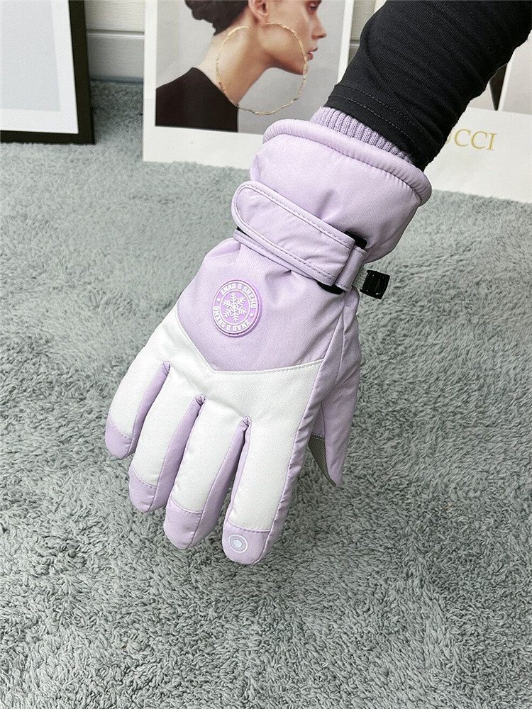 Ski gloves for women riding electric motorcycles and velvet-screened cotton for the winter