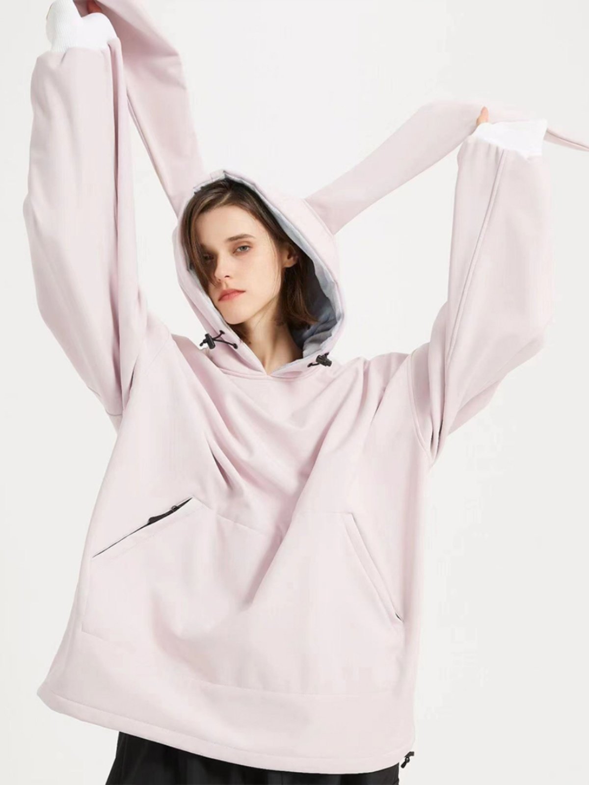 A long white hill west slope ski suit, a ski suit, a winter rabbit ski suit, a purple shirt