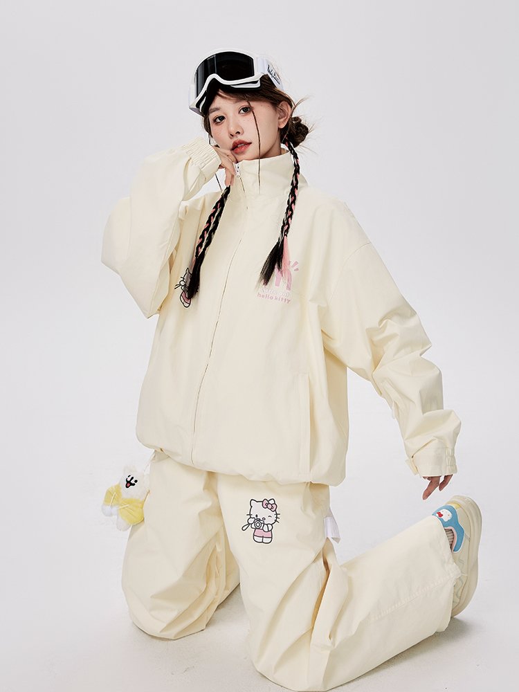ANT little ants pink kt Katty cat ski suit coats and pants for a girl with two-board waterproofing equipment