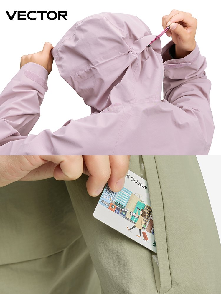 VECTOR PLAYS THE ONE-TIME, THREE-AND-A-WATER-PROOF, WIND-PROOF JACKET FOR A WOMAN IN A MOUNTAIN SUIT