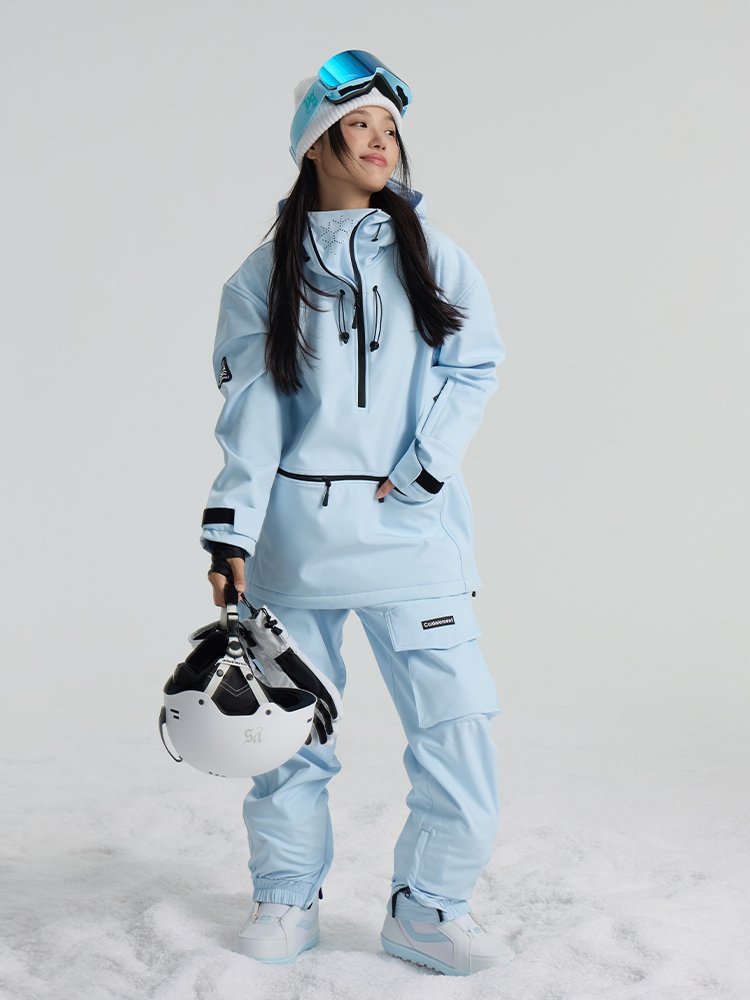 Coldelement ski suit, double-board waterproof, black, white ski pants