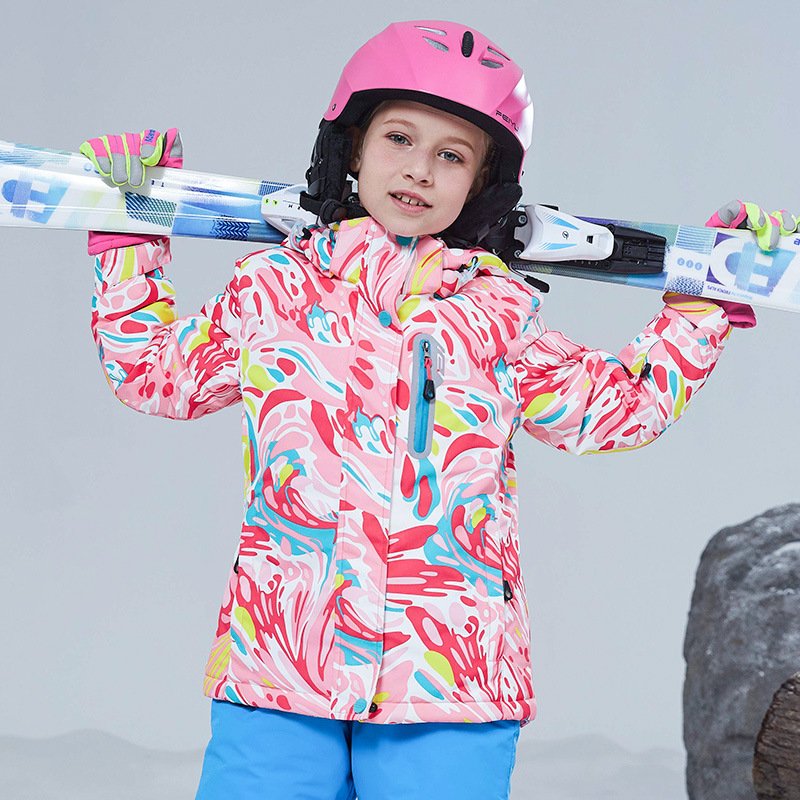 A pair of cold ski pants for boys and girls in winter skis