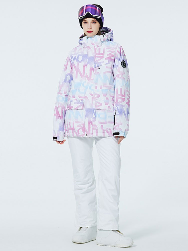 The lady in the ski suit, who's in the wind-proof and water-skinners for the winter