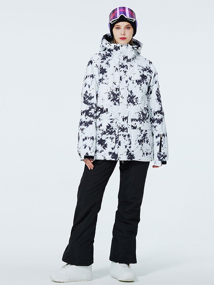 The lady in the ski suit, who's in the wind-proof and water-skinners for the winter