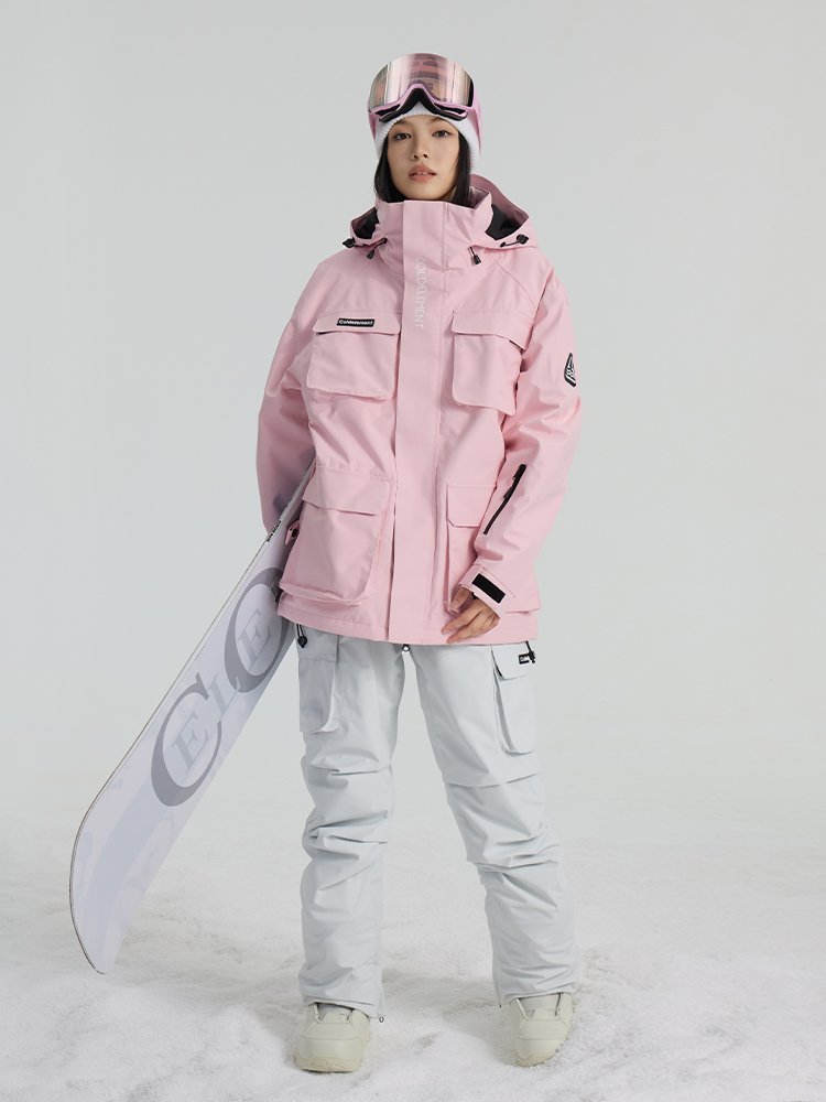 Coldelement's new ski suit for women in waterproof and wind-resistant twilight, pink-skinned snow suit