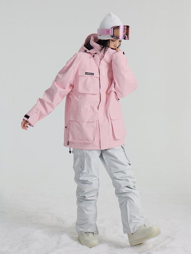Coldelement's new ski suit for women in waterproof and wind-resistant twilight, pink-skinned snow suit