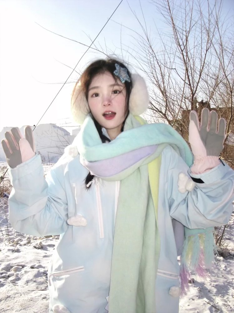 Blue ski girl's new 2023 winter design for an outdoor wind-proof and water-proof single-board cotton suit