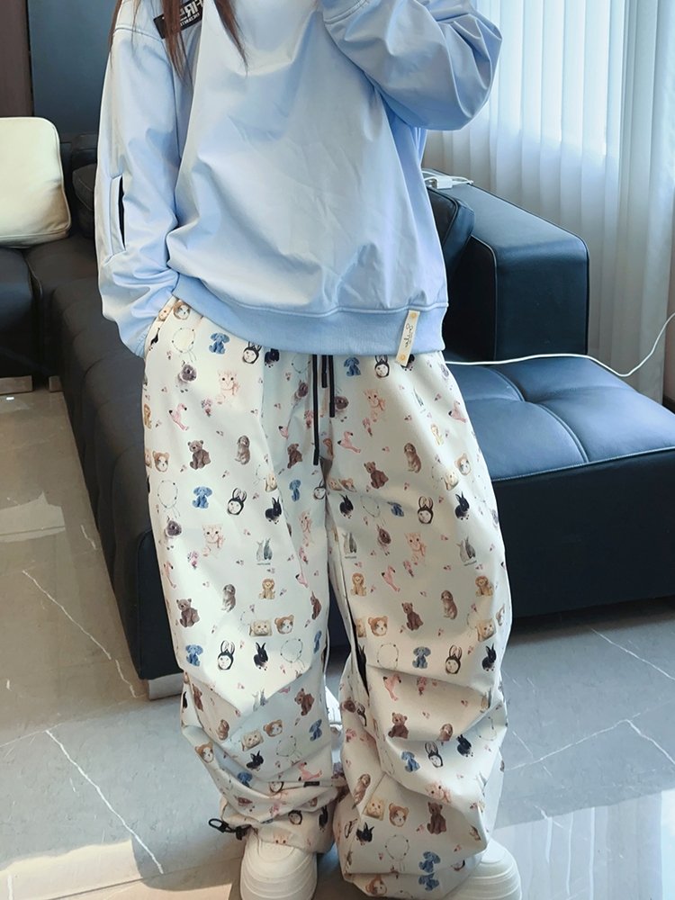 Cat and dog stamps designed a new waterproof 3L air-free, oversize one-sided ski pants neutral
