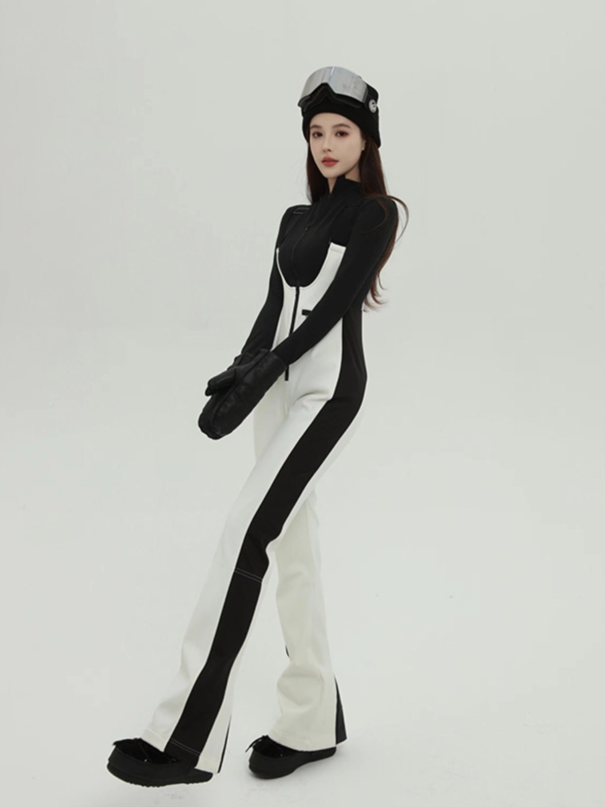 Kingcarve's pink, white, ski suit suit, female coat, 2023 new winter, thick and single board