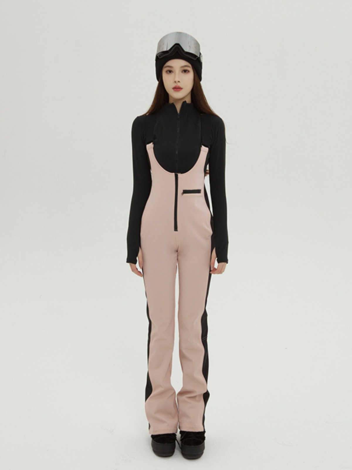 Kingcarve's pink, white, ski suit suit, female coat, 2023 new winter, thick and single board