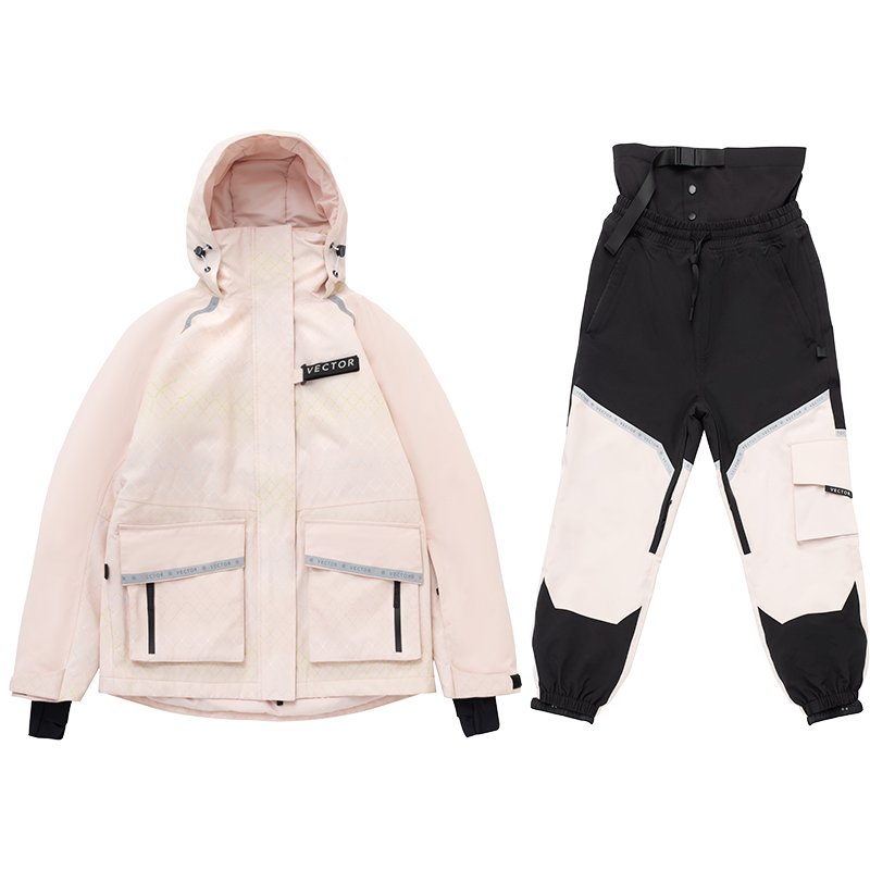 VECTOR PLAYS A DOUBLE-BOARDING DEVICE WITH A FULL SKI SUIT FOR WOMEN