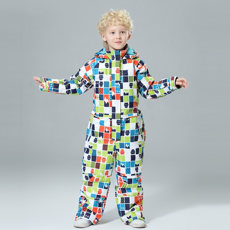 Children's skiing suit with co-ordinated girls and boys in outdoor water protection and velvet baby skiing suit