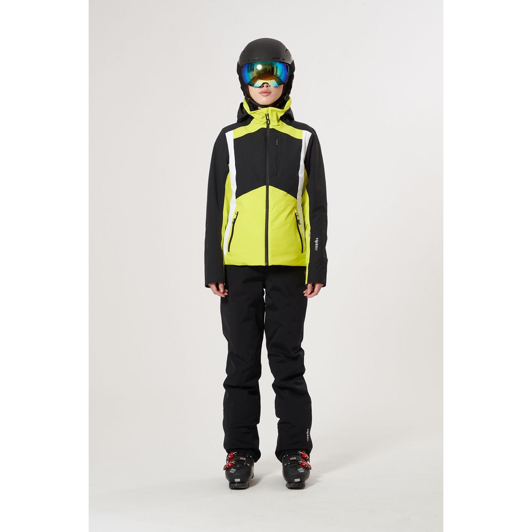 italian rh+ ski-dressing women with thin double-skinned winter coats, 15000 for water protection and 15000 for wind