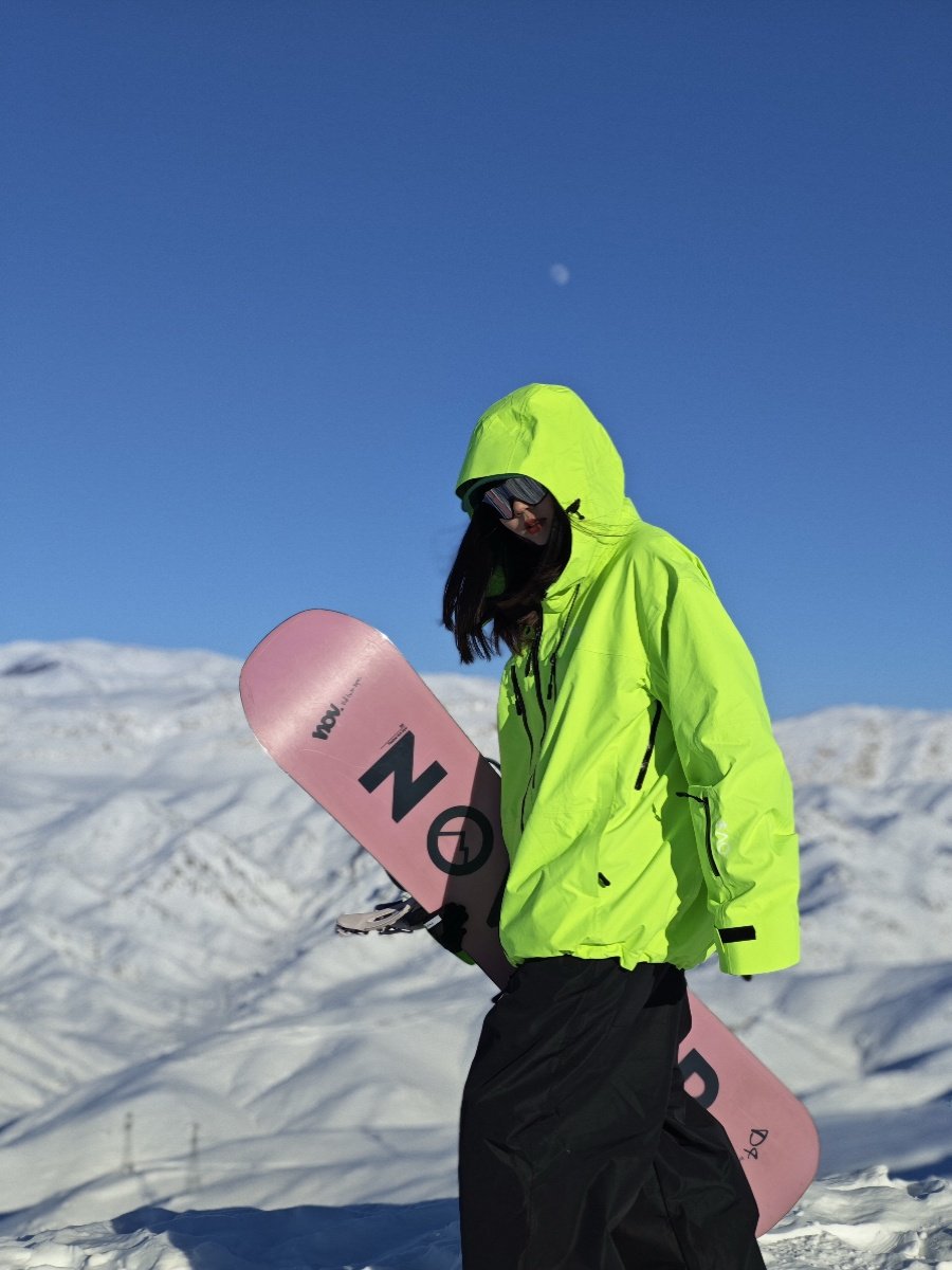 Snow fluorescent green 3L waterproof and wind-resistant ski coat with full pressure oversize and velvet