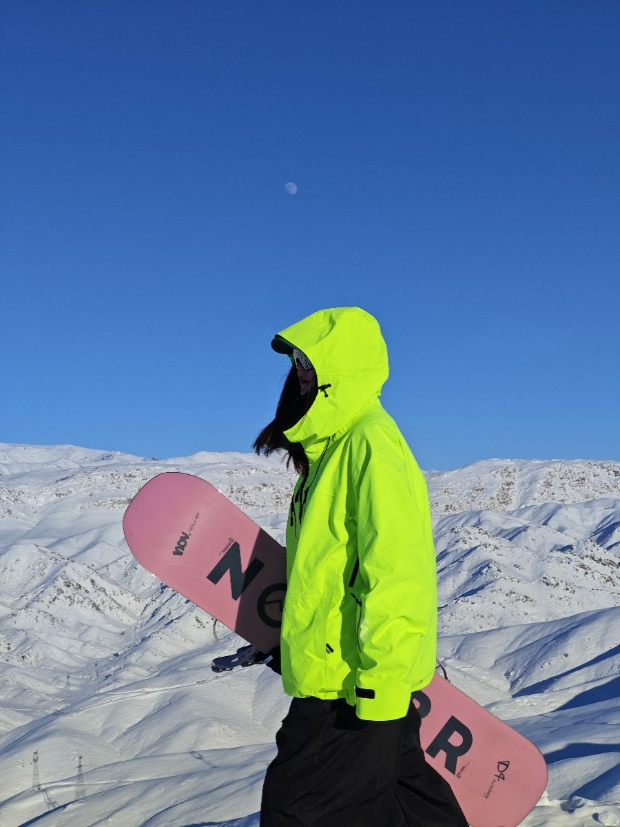 Snow fluorescent green 3L waterproof and wind-resistant ski coat with full pressure oversize and velvet