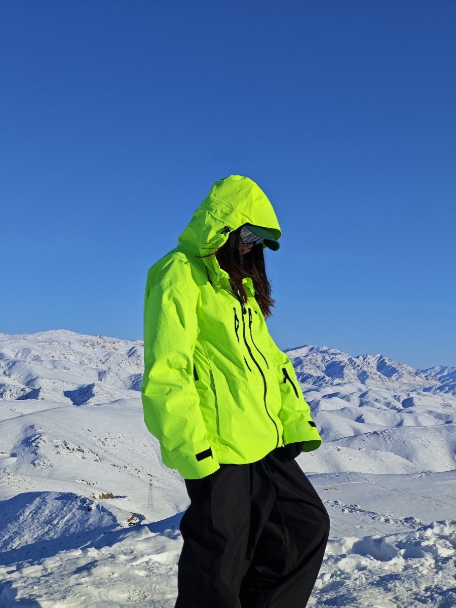 Snow fluorescent green 3L waterproof and wind-resistant ski coat with full pressure oversize and velvet