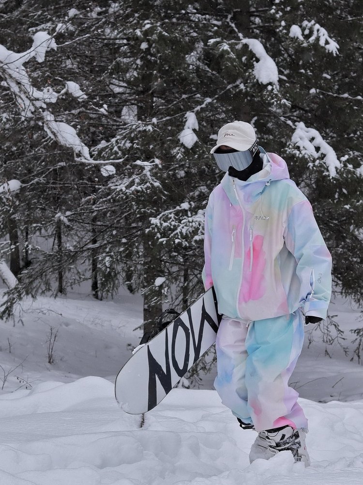 ski no. colour-printed ski suit with velvet waterproof and windproof oversize single-board ski suit
