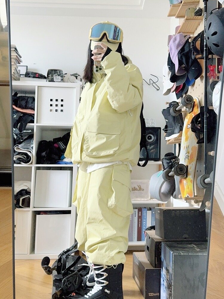No snow skiing, light yellow, waterproof, wind-resistant, snow-skiding suit, single-board skiing suit