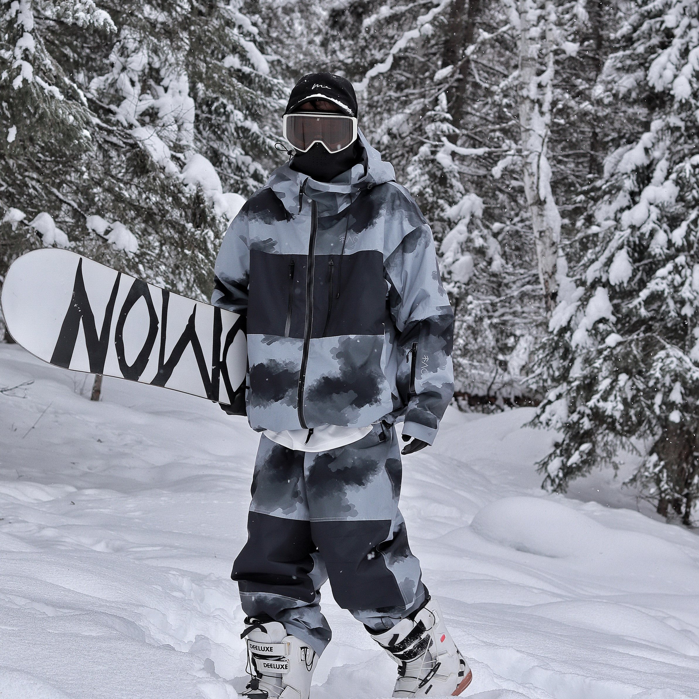 no, black and gray ski suit, velvet waterproof and windproof oversize ski suit