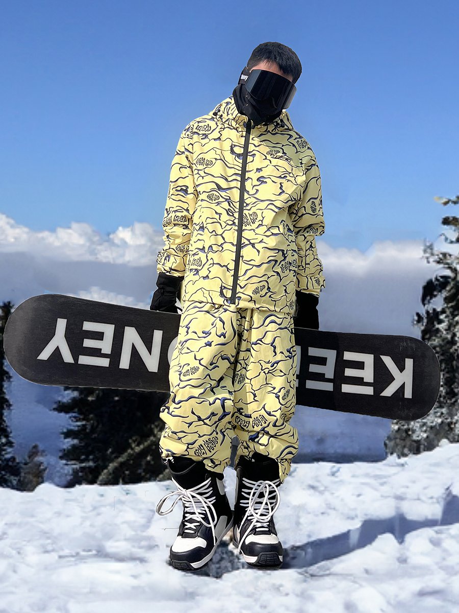 KM THUNDER CLOUD YELLOW SKI SUIT, NEW 2023 SNOWSUIT SUIT FOR MEN AND WOMEN WITH WIND AND WATER PROTECTION AND HEATING