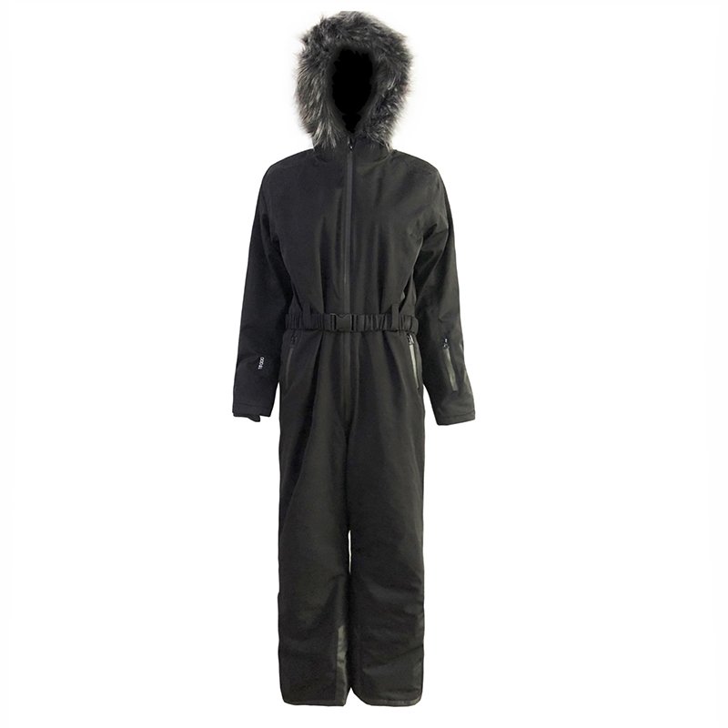 She's wearing a ski suit with a cotton and a thick scooter and a wind and waterproof double coat to keep her warm outside