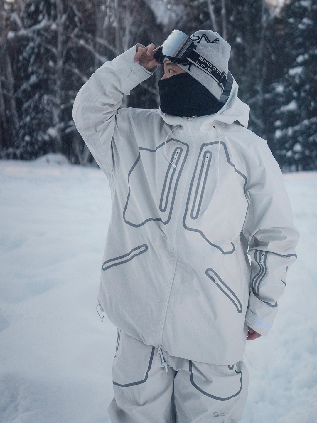 Smooth Line Mi-white fluorescent ski suit double-board air-proofing suit for men and women