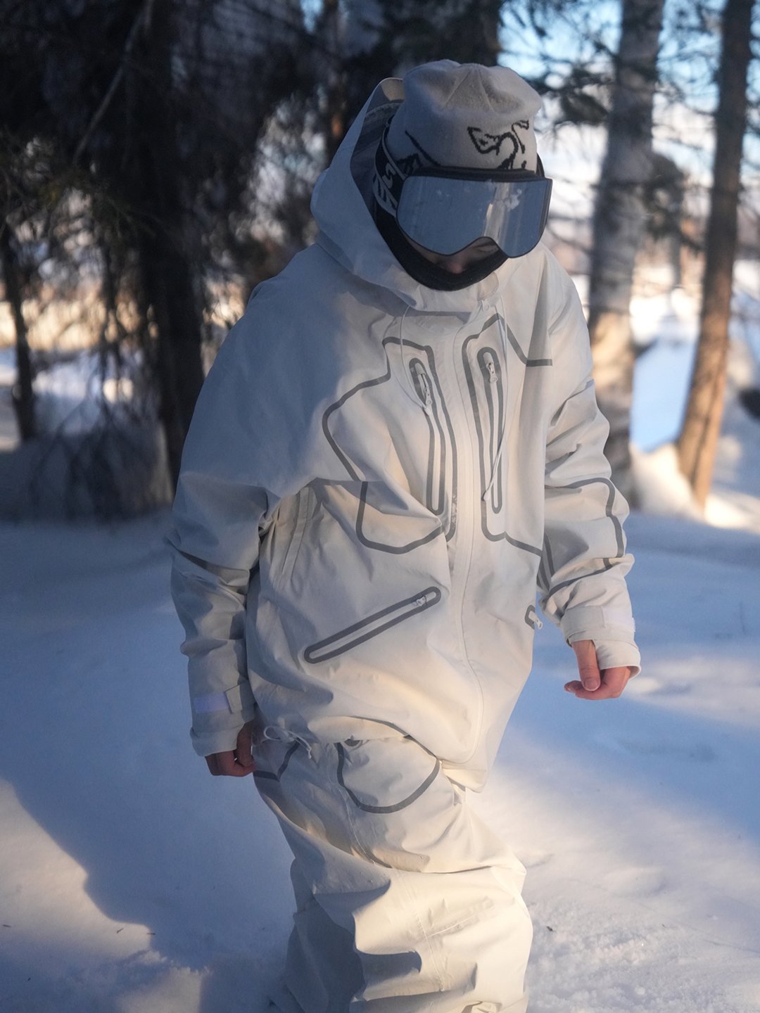 Smooth Line Mi-white fluorescent ski suit double-board air-proofing suit for men and women