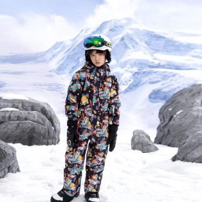 Children's skiing suits and snowsuits for boys and girls in the field during the winter hours