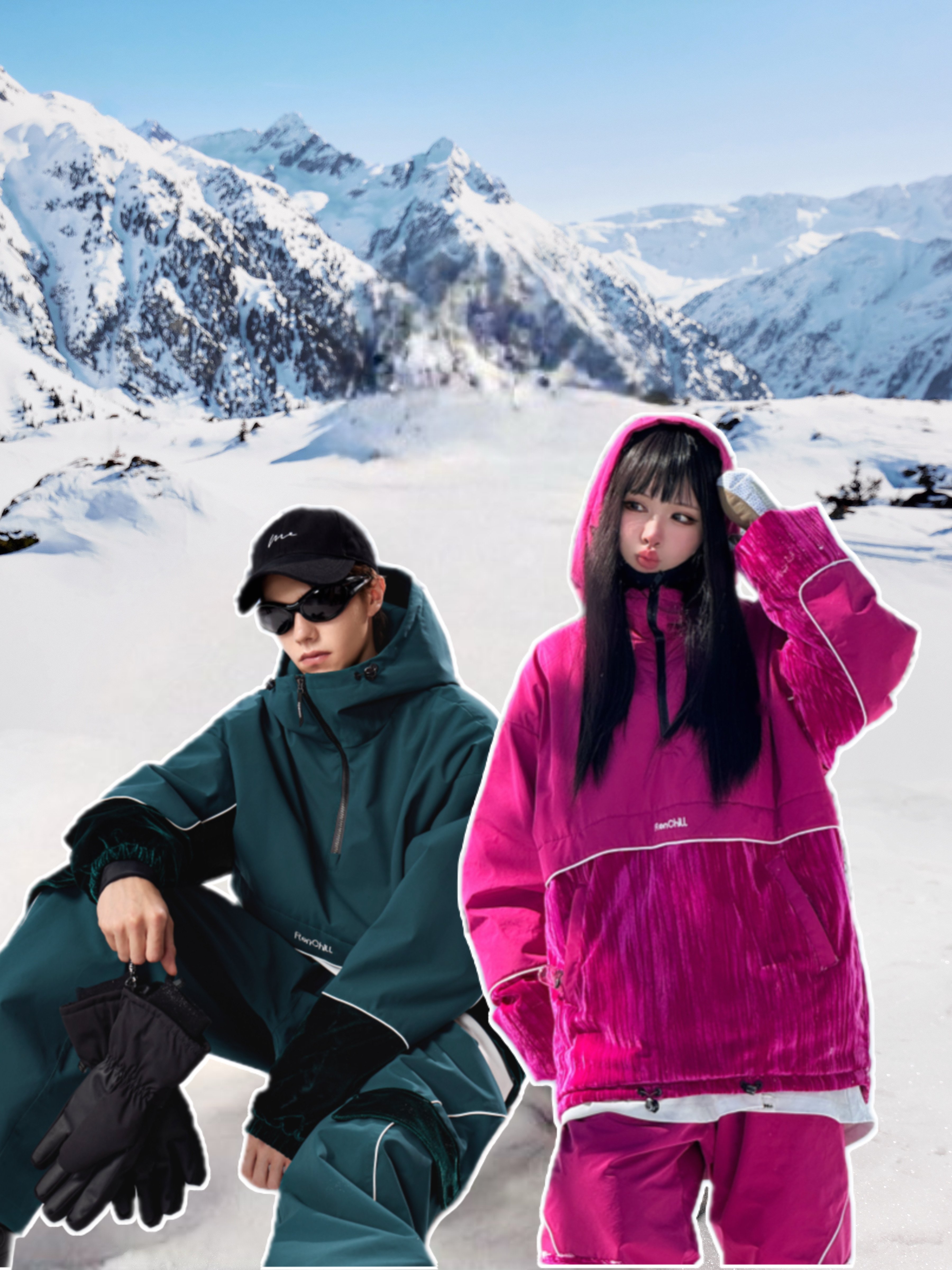 Ren Redcheon, ink velvet velvet, red and cotton-resistant ski suit 3L for men and women to grind
