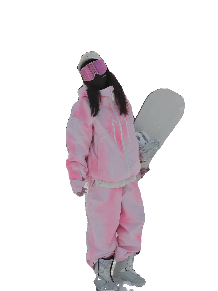 snow no, pink-printed ski suit, velvet waterproof and windproof oversize ski suit