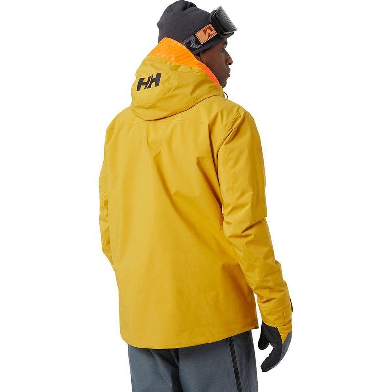 "Fashion yellow, warm, waterproof man skiing suit."