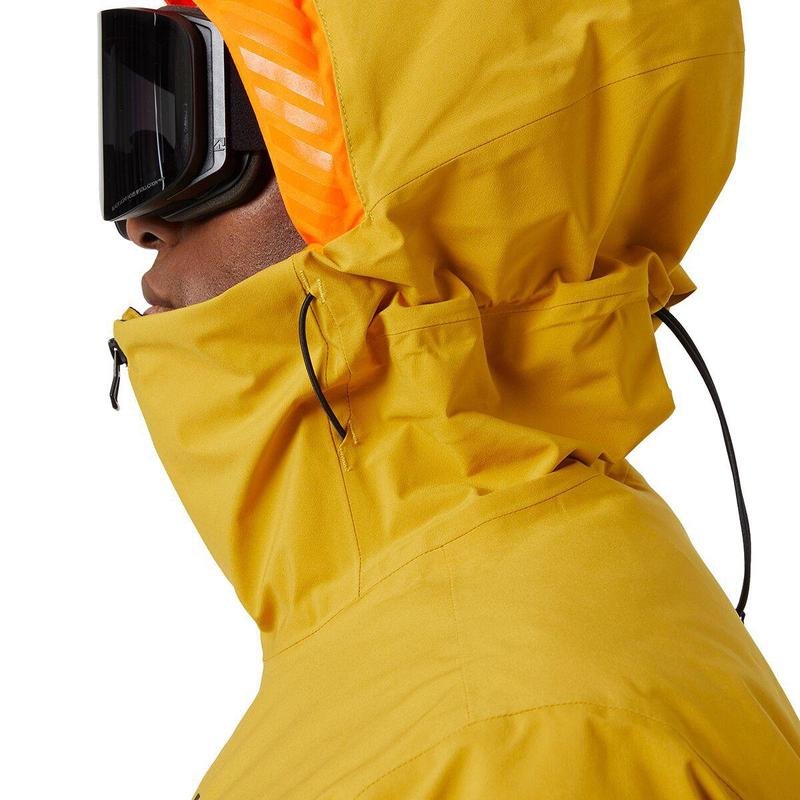 "Fashion yellow, warm, waterproof man skiing suit."