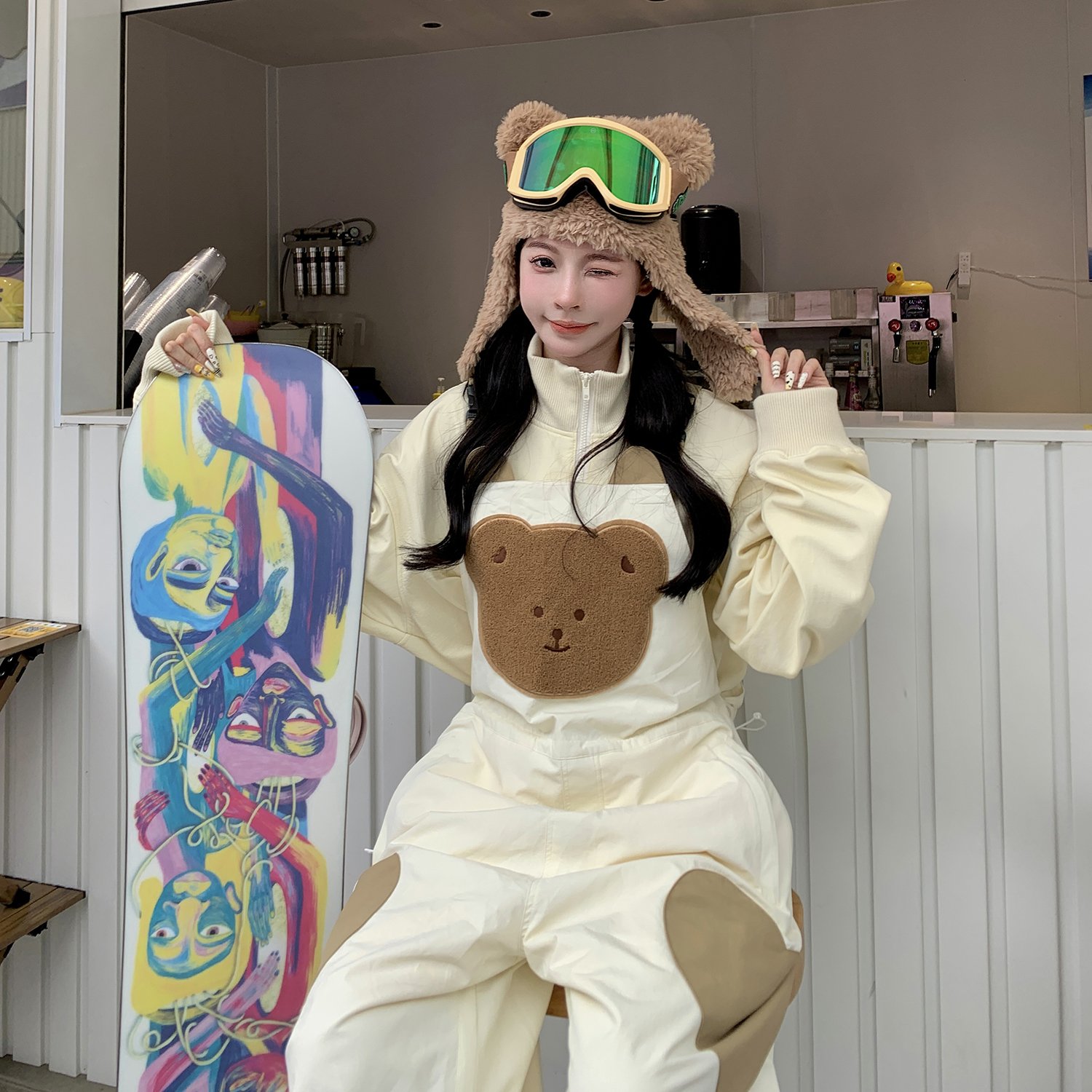 Skibear's original skibear skiing with baby bag pants, a protective vest, 3L-pressed glue, waterproof and windproof