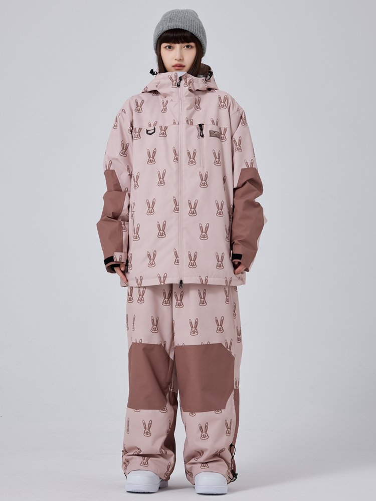 A new 2023 ski suit for a woman with a two-board, single-board, red-tweet ski pants