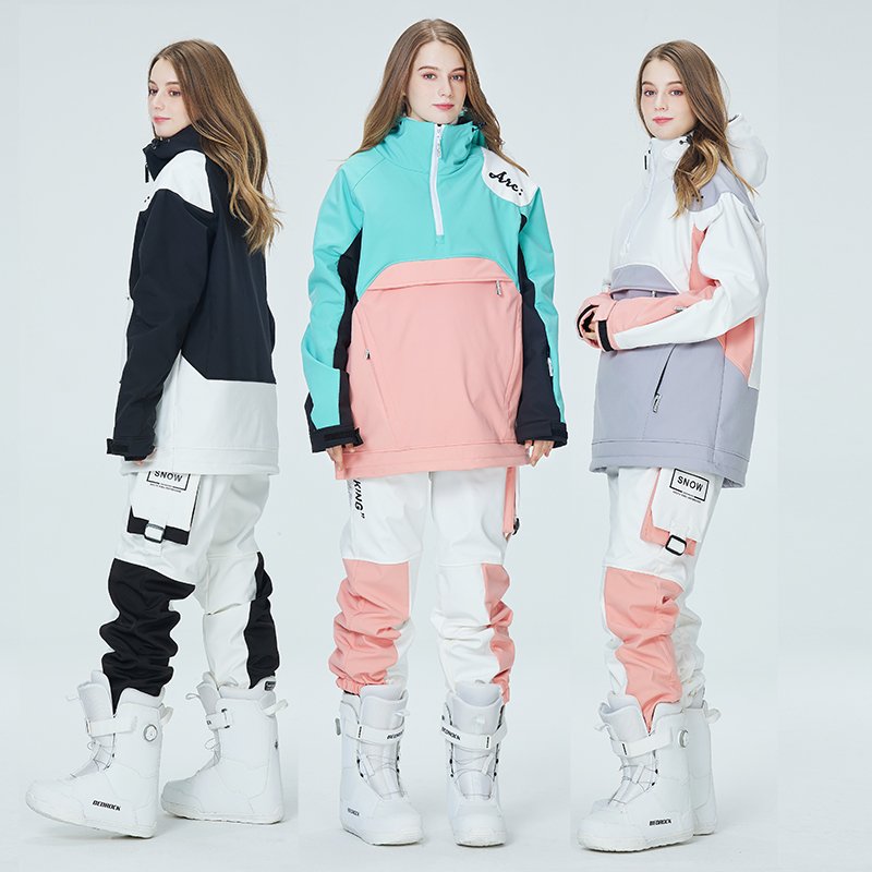 Single-skied hoodie with a man and a woman in winter weather and waterproof and thick double-skinned ski suit suit