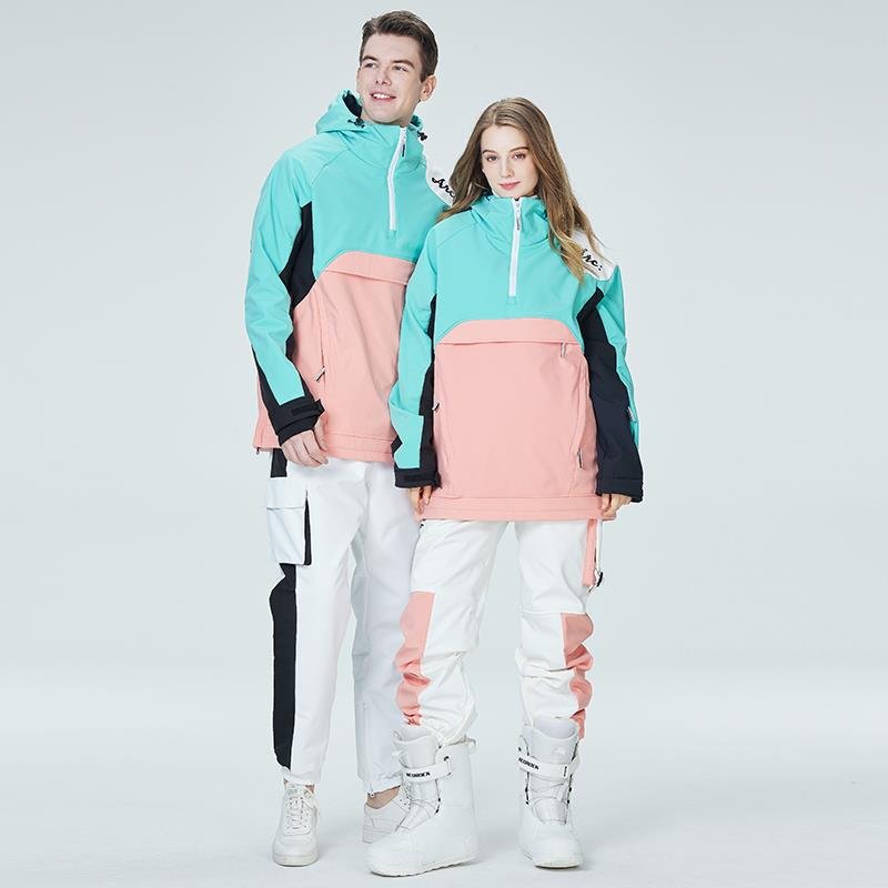 Single-skied hoodie with a man and a woman in winter weather and waterproof and thick double-skinned ski suit suit