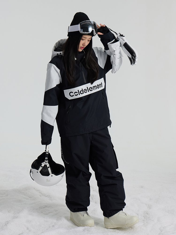 A new 2024 cold element, an adult ski suit, a man and a woman, a water-proof-heating slab, and a professional guard pants