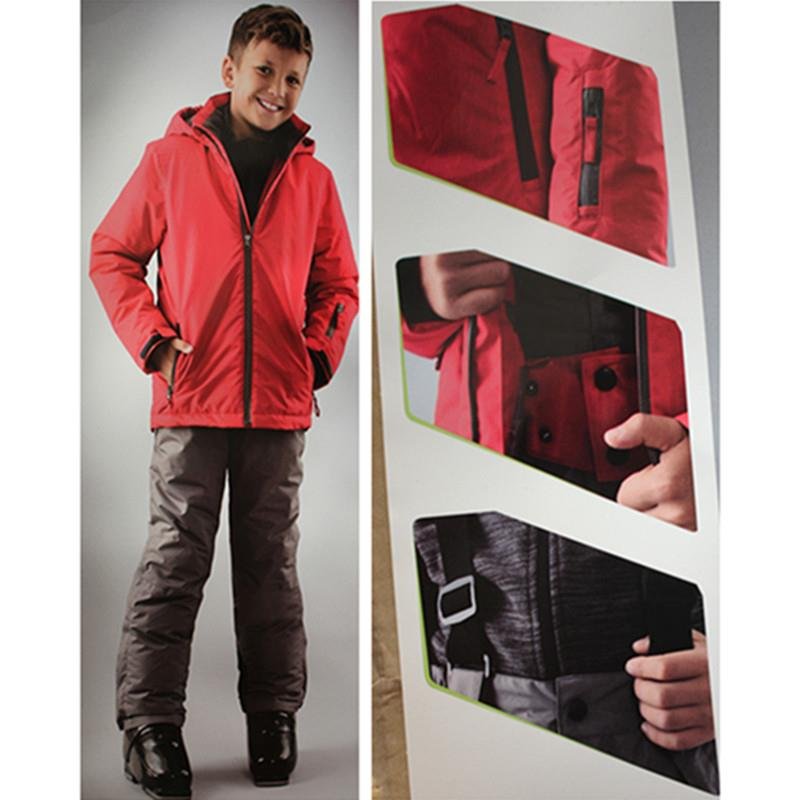 An outdoor ski suit for children with boys and girls in ski clothes and shorts for waterproof and hot skis