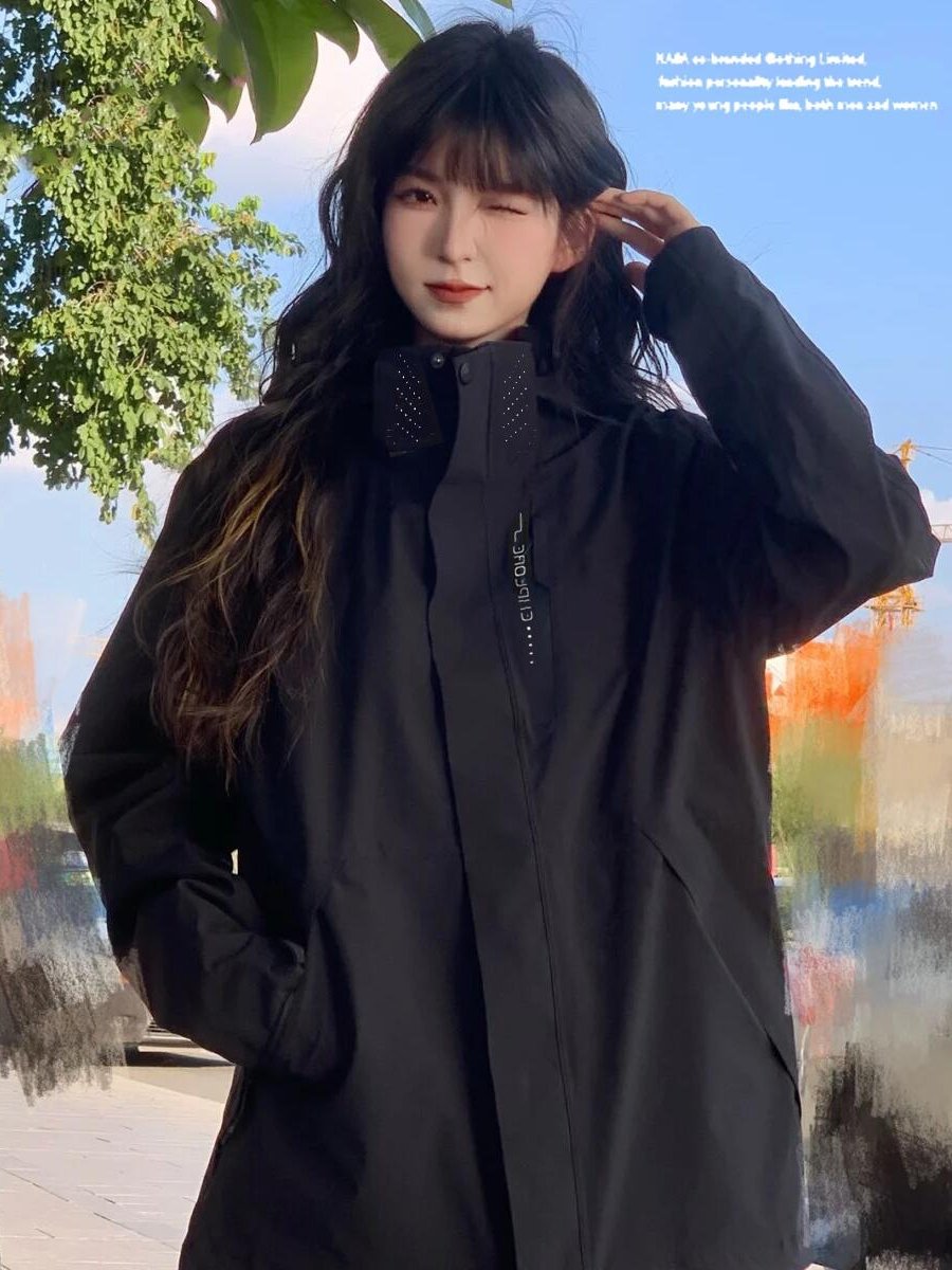 A man and a woman in an exterior assault suit can take off their hat and three spring and fall coats