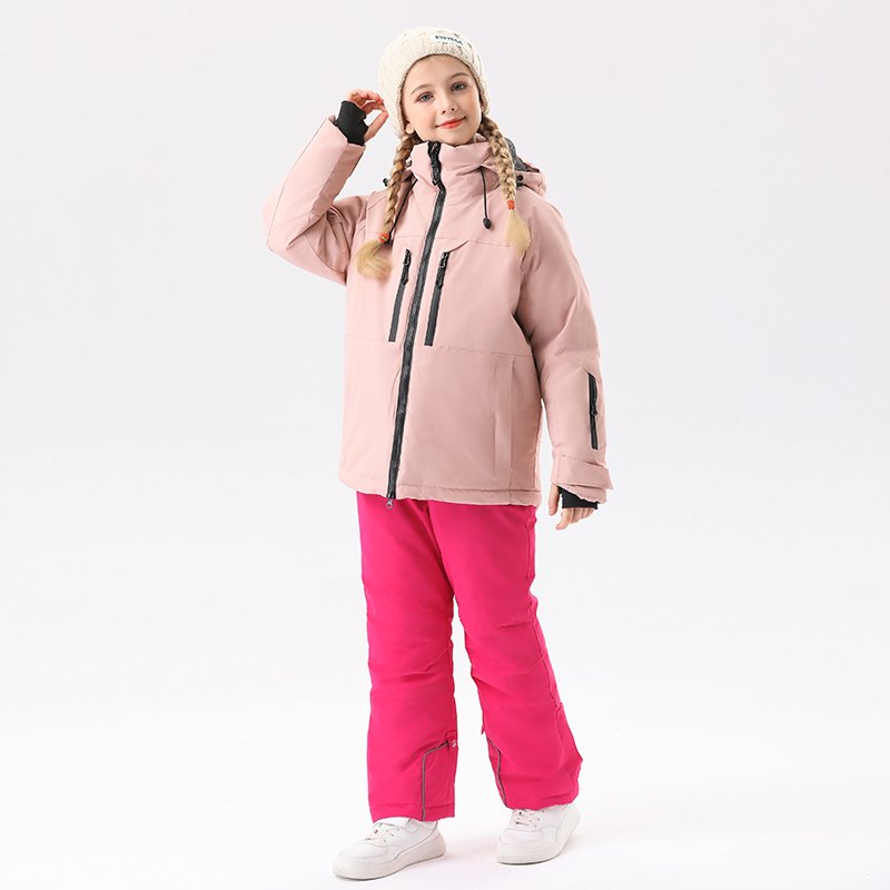 Children skiing suit with outdoors of small and medium-sized boys and girls with specialized equipment for waterproof and windproof skiing