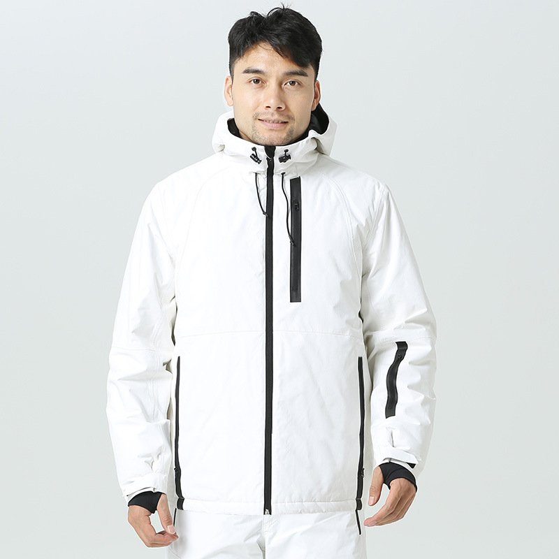White ski clothes for women with a thick, warm, wind-proof, water-skinned double-boarded shirt for couples with a big... size guy skiing