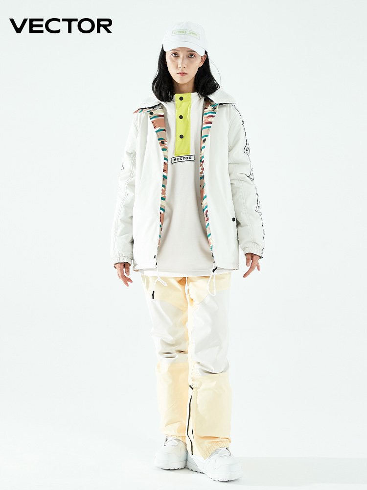 VECTOR PLAYS THE TWO-FACED SKI JACKET AND SKI PANTS OUTSIDE OF THE ROOM