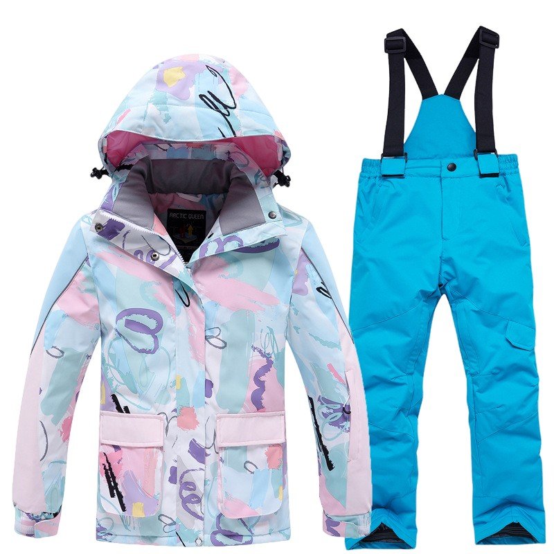 New clothes for children in ski suits for girls in winter weather-proof and water-proof and thick ski pants