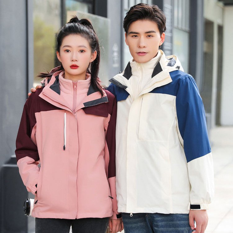 Two pairs of three-and-a-wind-and-a-water-up-mountain hot-sealed ski suits for the new man and woman