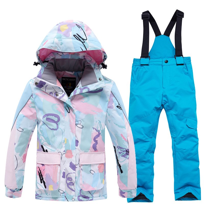 New clothes for children in ski suits for girls in winter weather-proof and water-proof and thick ski pants