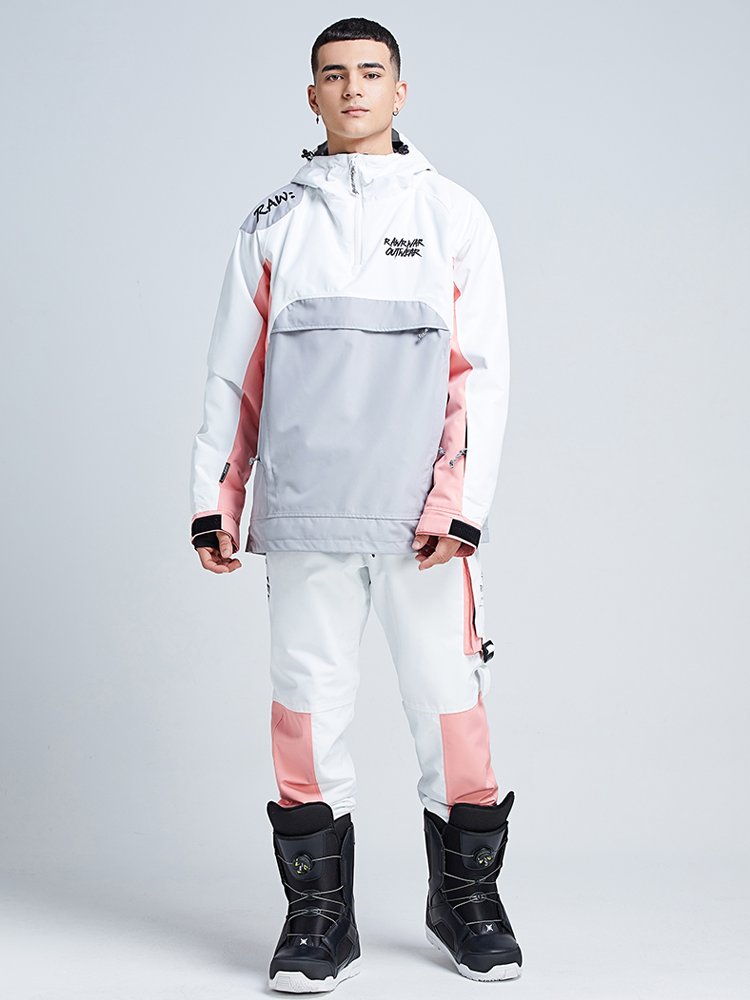 A new winter ski suit for a woman with a two-board outdoors to keep her warm and weatherproof