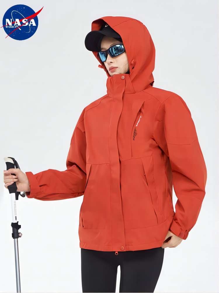 NASA'S JOINT RED SHIRT SUIT COATS ARE TRIANGULATED WITH MEN AND WOMEN TO DETACH WATERPROOF, WINDPROOF, OUTDOORS