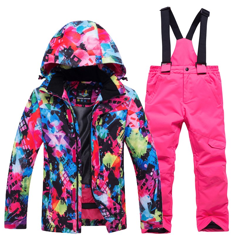 Skisuits for children, boys and girls, with wind-proof, water-proof and thick, two-board ski pants