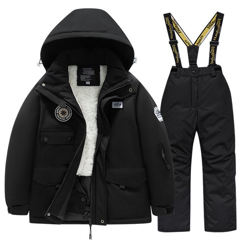 Winter ski suits for boys and girls with wind and water-proof coats and a full set of professional equipment for warm and warm snow